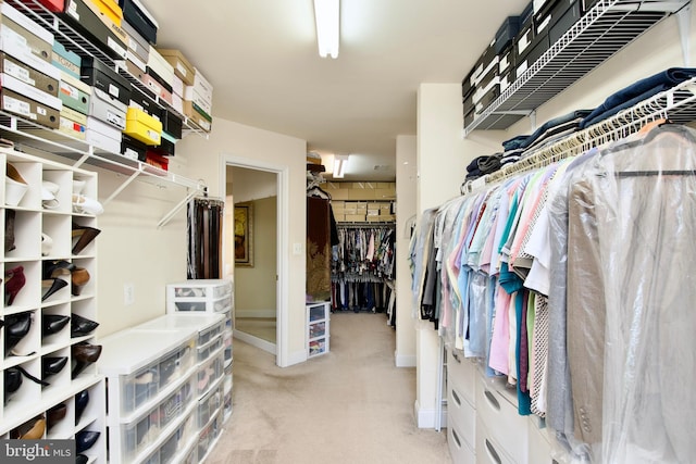 spacious closet featuring light carpet