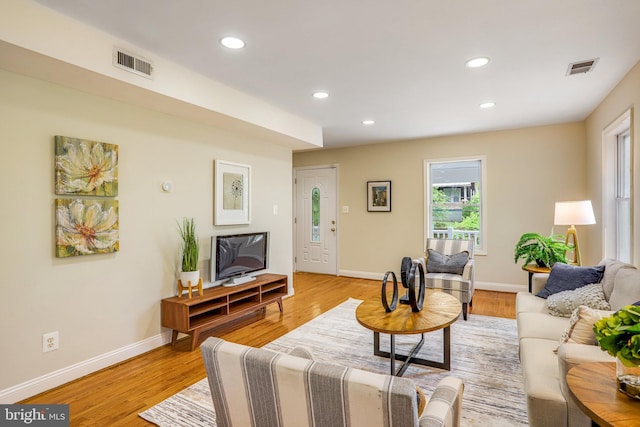 living room with light wood-type flooring