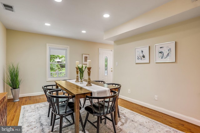 dining area with light wood-type flooring