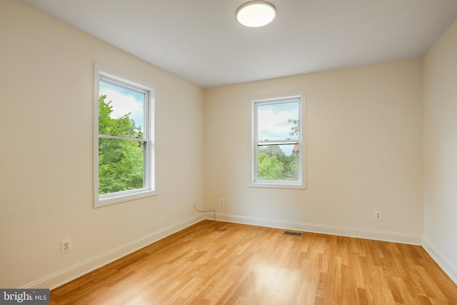 empty room with light wood-type flooring and plenty of natural light