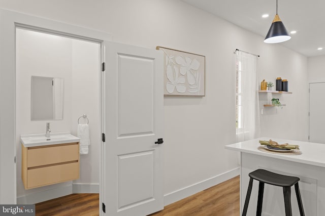 interior space featuring sink and hardwood / wood-style floors