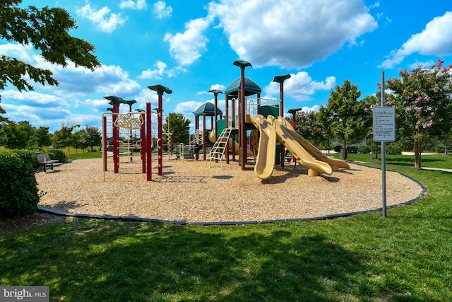 view of play area featuring a yard