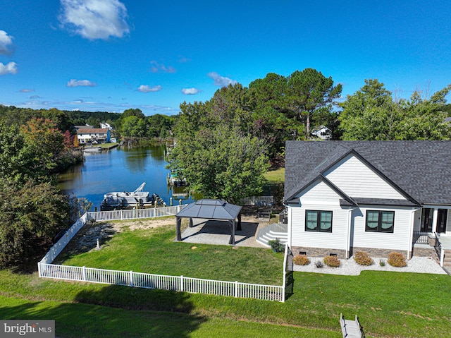 exterior space featuring a water view