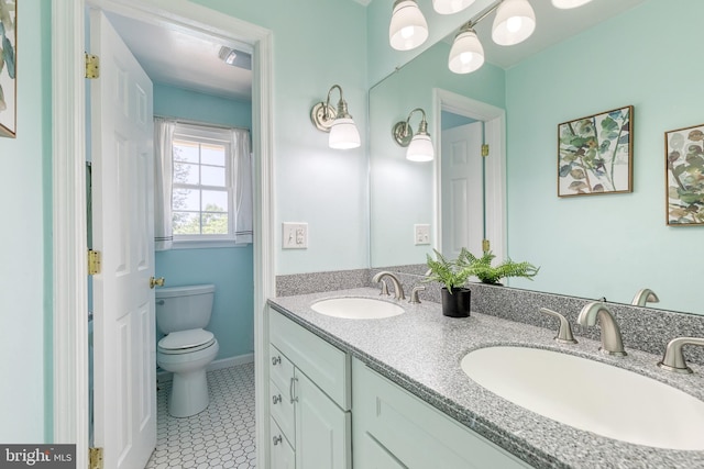 bathroom featuring tile patterned flooring, vanity, and toilet