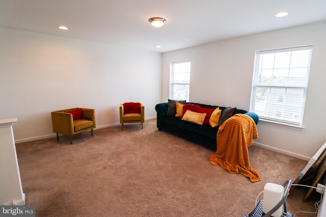 carpeted living room with a healthy amount of sunlight