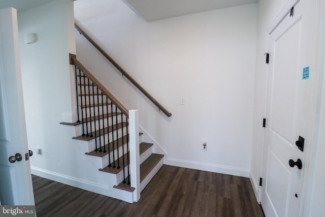 stairway with hardwood / wood-style flooring