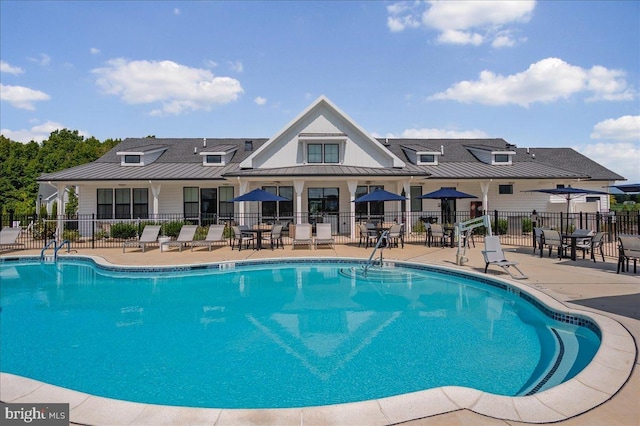 view of pool featuring a patio area and fence