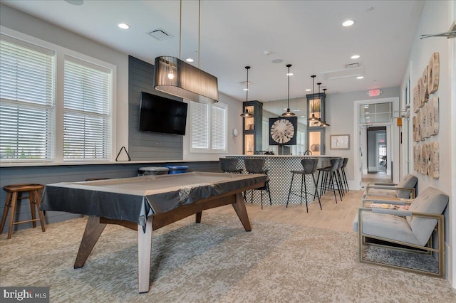 playroom featuring recessed lighting, visible vents, and light wood finished floors