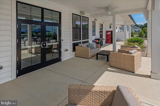 view of patio / terrace featuring french doors and covered porch