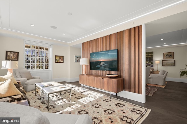 living room with hardwood / wood-style flooring