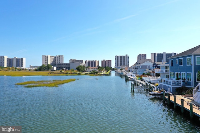 property view of water with a boat dock