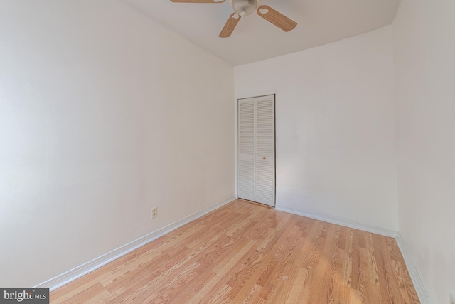 interior space with light hardwood / wood-style floors and ceiling fan