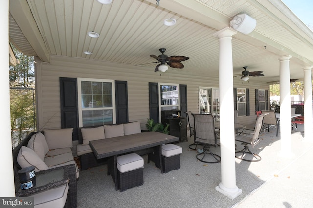 view of patio / terrace with ceiling fan and an outdoor hangout area