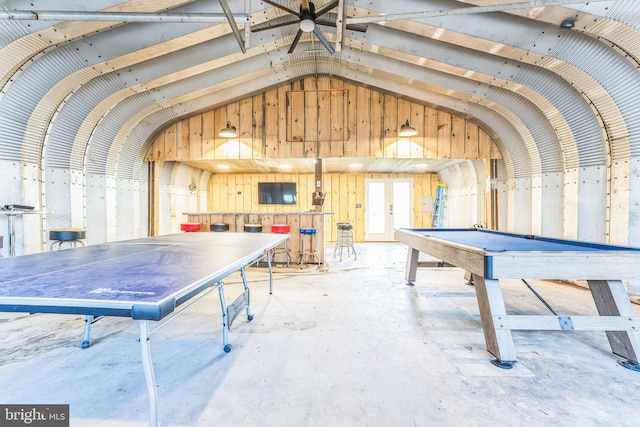 game room featuring lofted ceiling and billiards