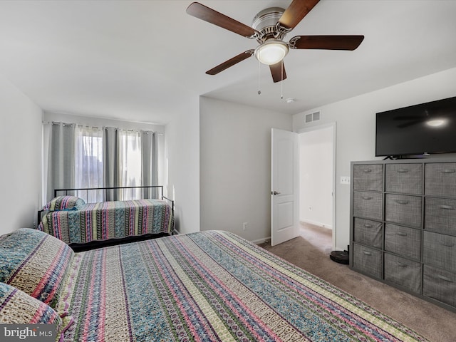 bedroom featuring carpet and ceiling fan