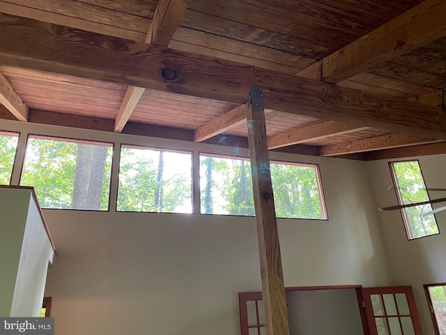 details featuring wooden ceiling and beam ceiling