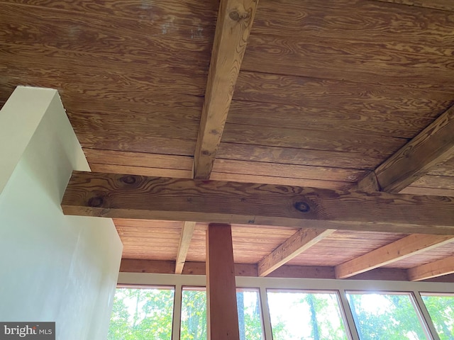 room details featuring beamed ceiling and wooden ceiling