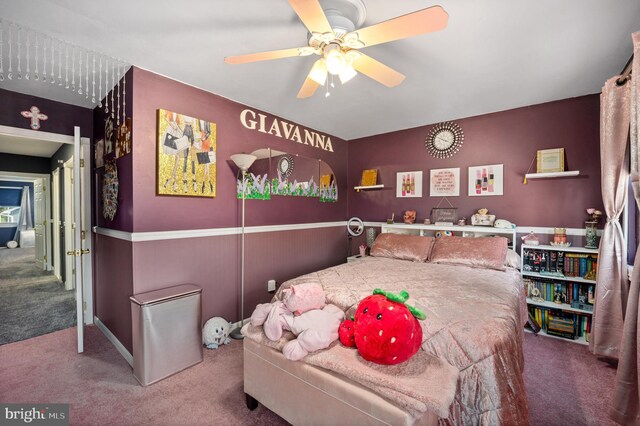 bedroom featuring carpet floors and ceiling fan