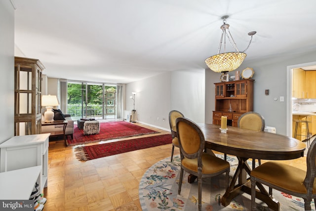 dining room featuring light parquet floors