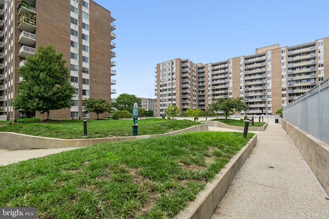 view of community featuring a lawn