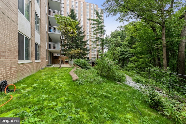 view of yard with a balcony