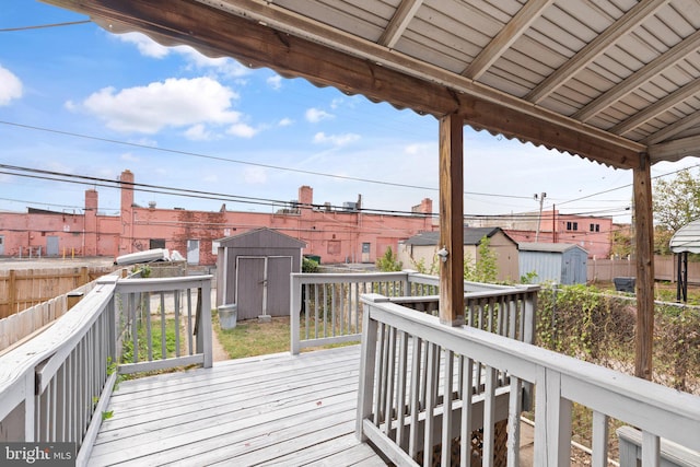 deck with a shed