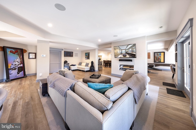 living room featuring light hardwood / wood-style flooring and a healthy amount of sunlight