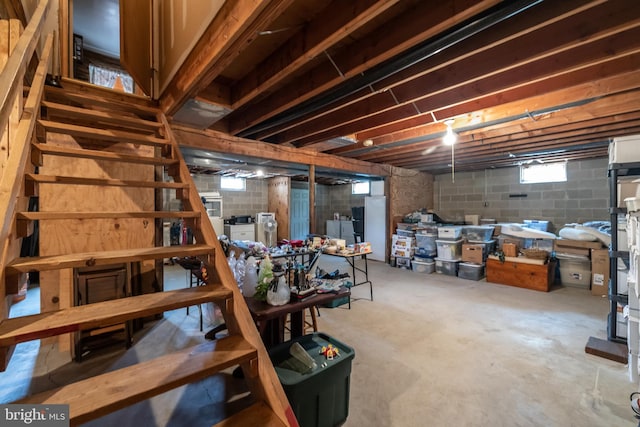 basement featuring washer and dryer