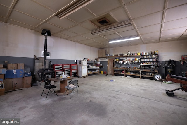 garage featuring a workshop area