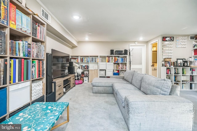 living room with light carpet