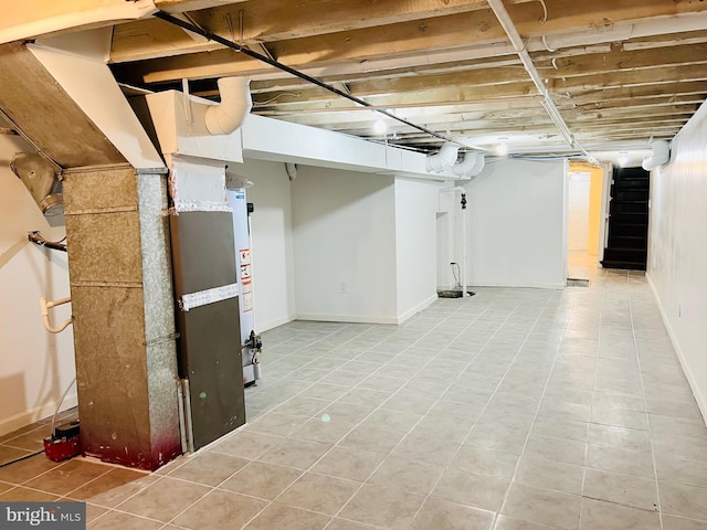 basement with tile patterned floors