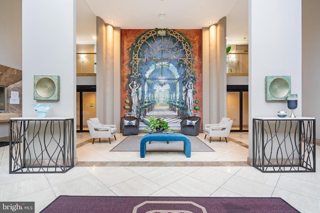 view of tiled living room