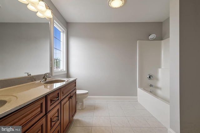 full bathroom featuring tile patterned flooring, vanity, toilet, and bathtub / shower combination