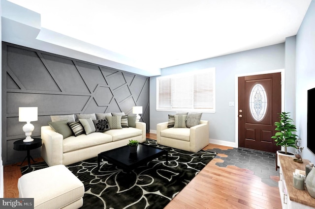 living room featuring dark wood-type flooring