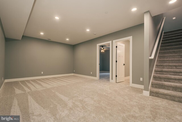 basement with light carpet