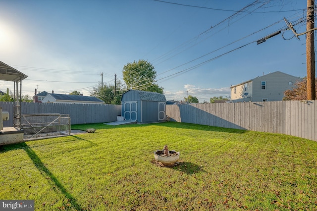 view of yard with a storage shed