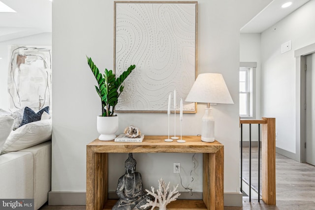 interior details with baseboards and wood finished floors