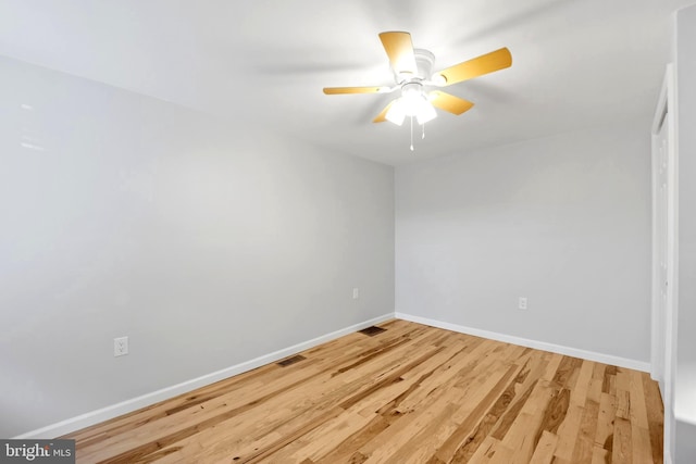 spare room featuring ceiling fan and hardwood / wood-style floors