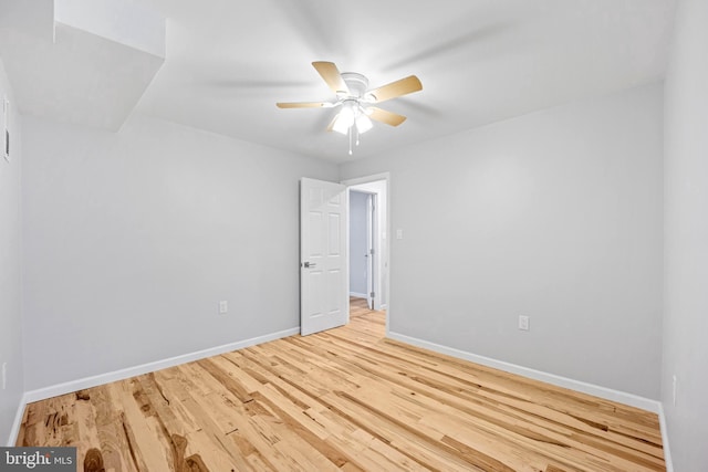 spare room featuring ceiling fan and light hardwood / wood-style flooring