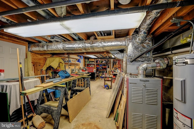 basement with water heater