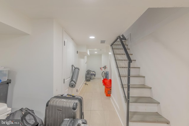 interior space featuring light tile patterned flooring