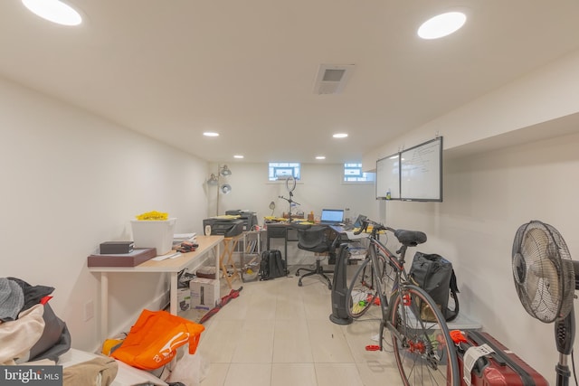 office with light tile patterned floors