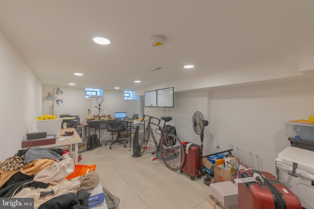 interior space featuring light tile patterned floors