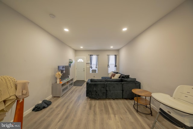 living room featuring light wood-type flooring