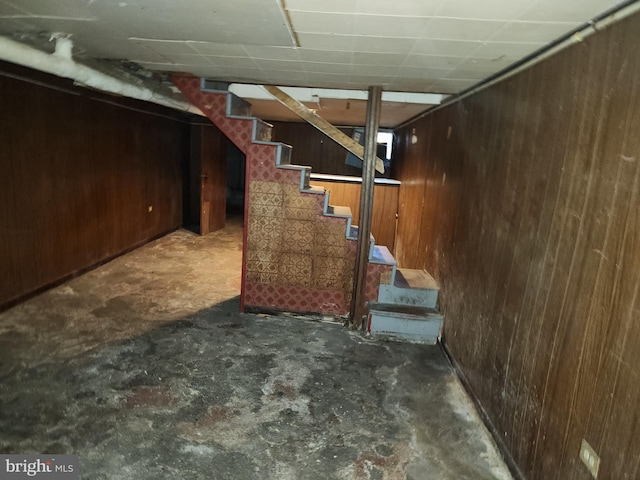 basement with wooden walls