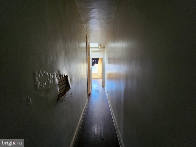 hall with dark wood-type flooring