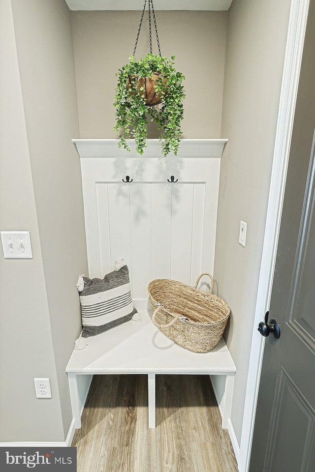 mudroom with baseboards and wood finished floors