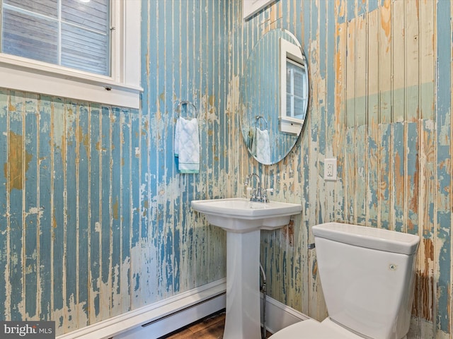 bathroom with toilet and wood-type flooring