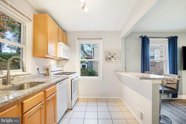 kitchen featuring a healthy amount of sunlight, sink, and white appliances