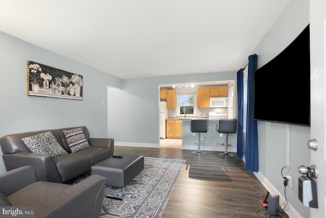 living room featuring dark hardwood / wood-style floors